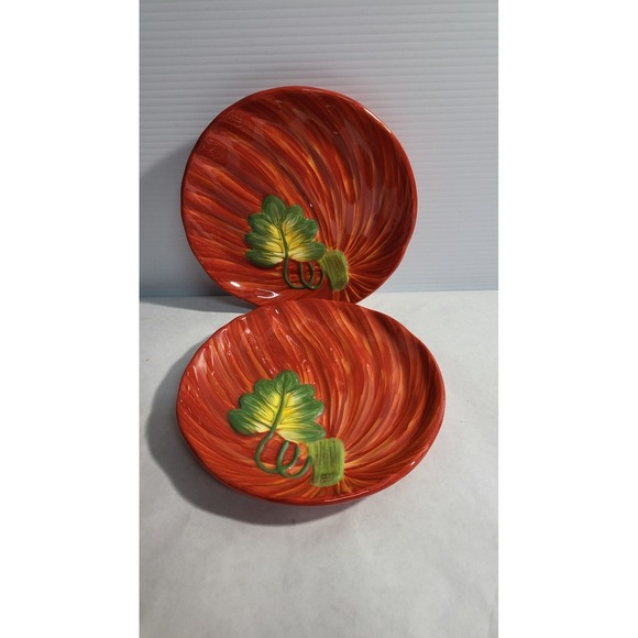 Celebrations Home Stoneware Pumpkin Collection Plates Set 2 Harvest Thanksgiving - Picture 1 of 5